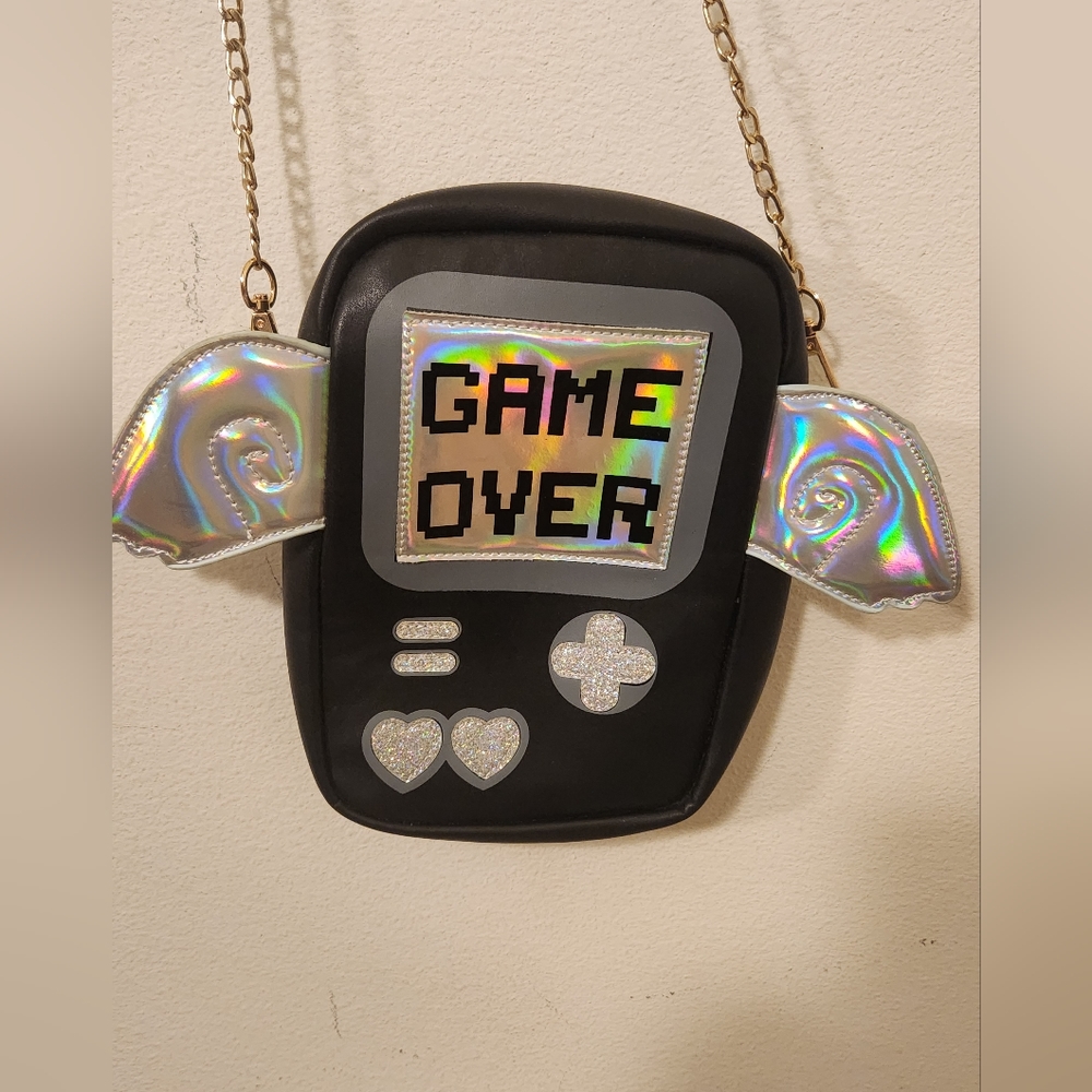 Novelty Game Over Purse - Gamer- Gamer  Girl Purse  - Black & Iridescent